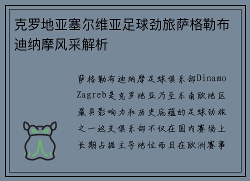 克罗地亚塞尔维亚足球劲旅萨格勒布迪纳摩风采解析